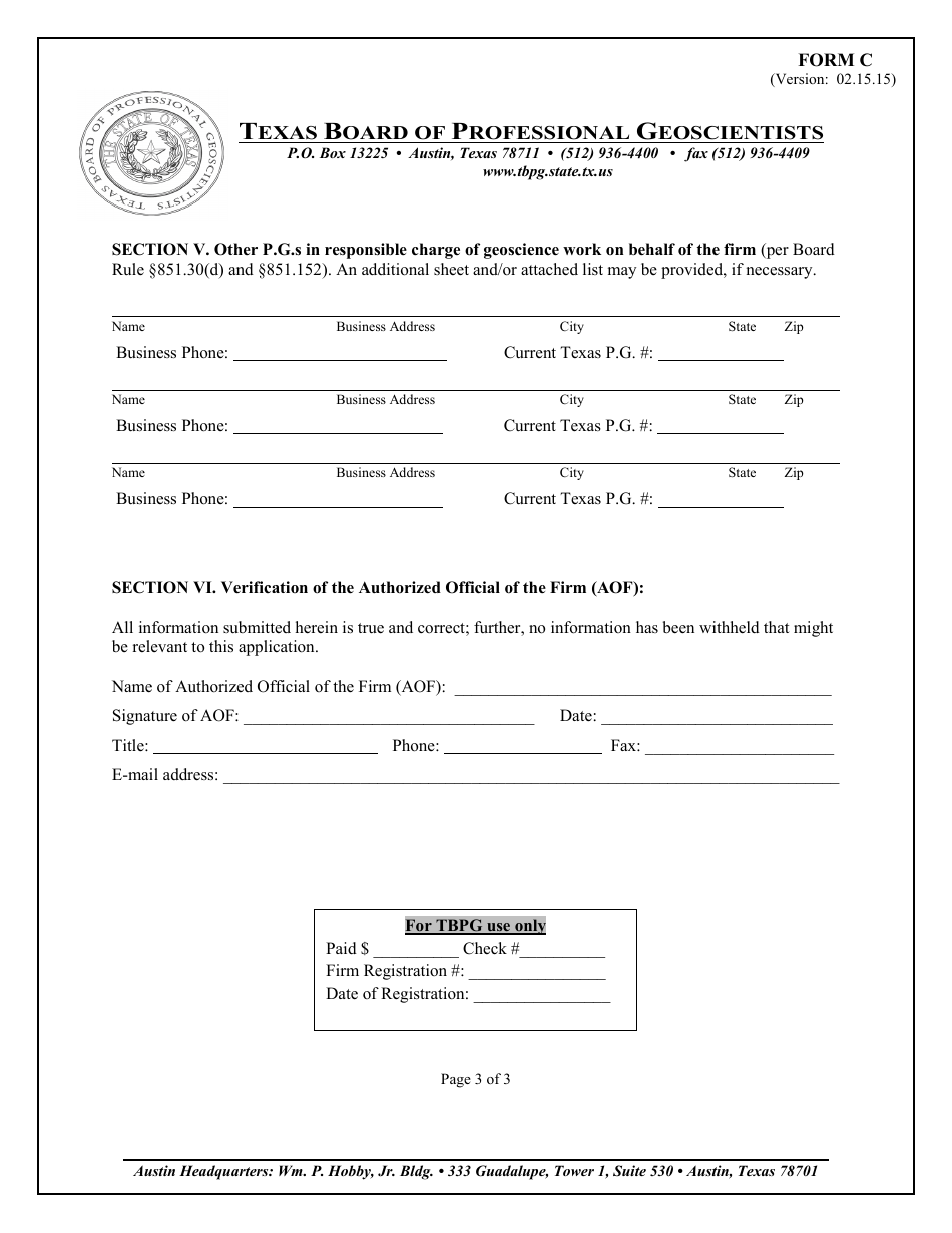 Form C Firm Registration Initial Application Form - Texas, Page 3