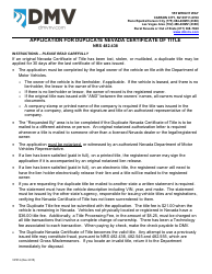 Form VP012 Application for Duplicate Nevada Certificate of Title - Nevada