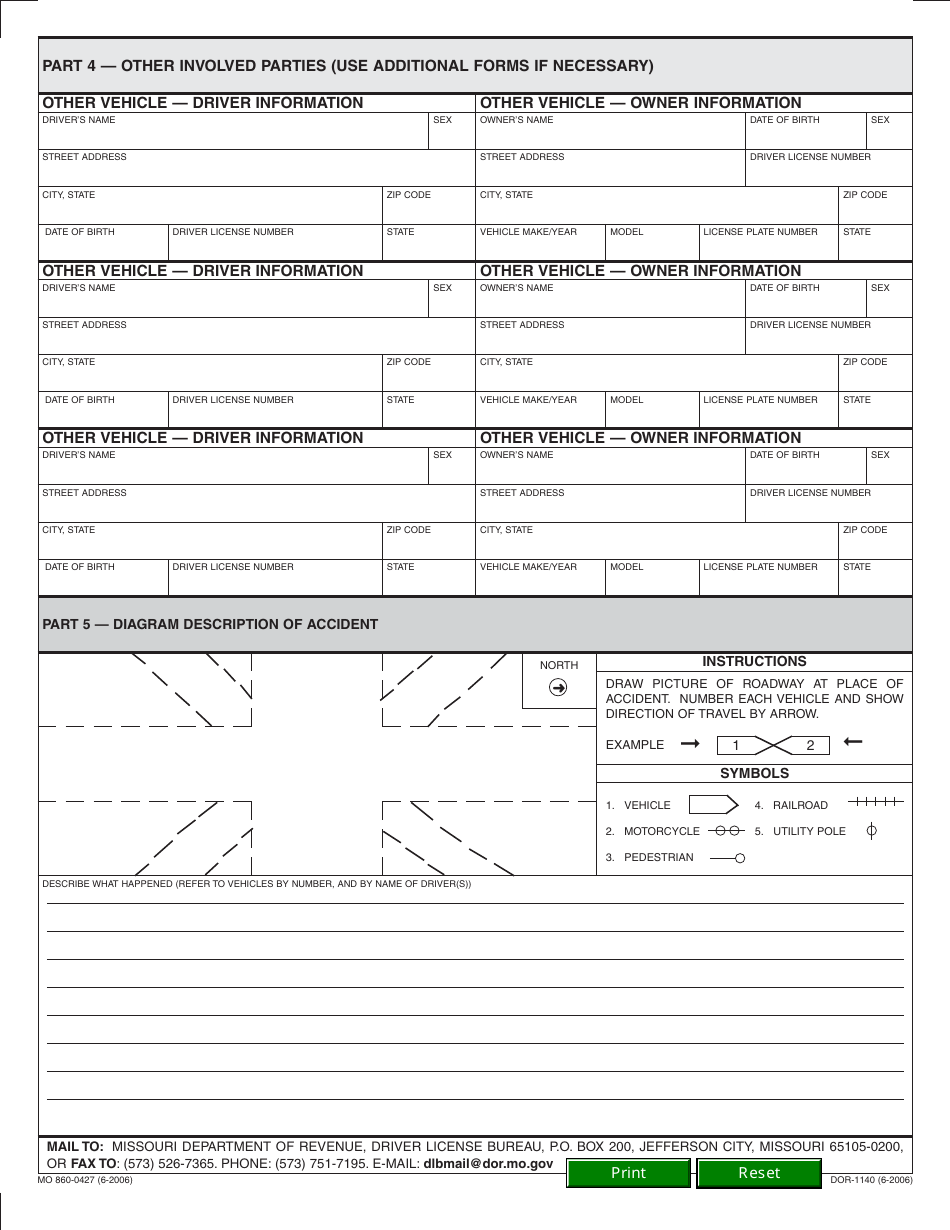 Form 1140 Motor Vehicle Accident Report - Missouri, Page 4