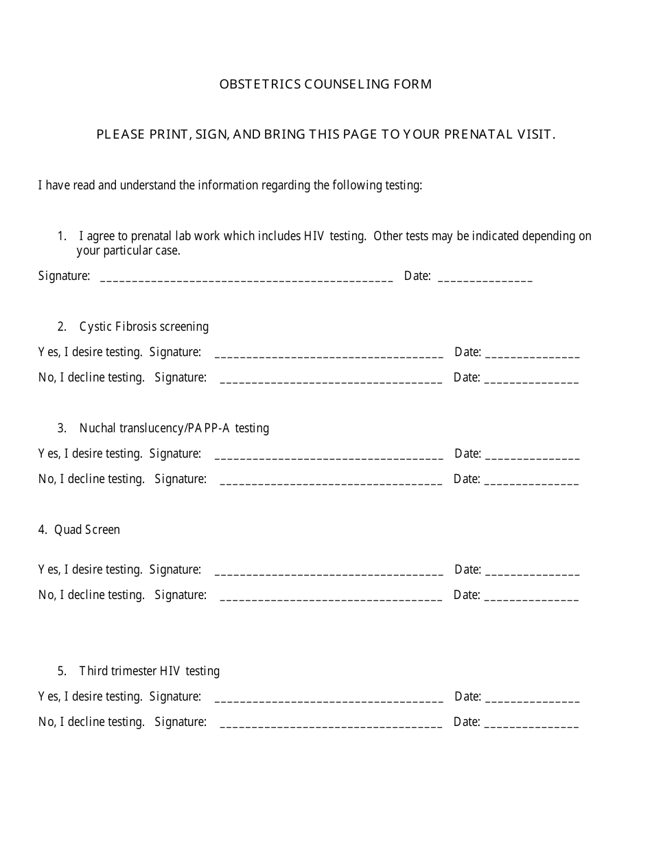 Obstetrics Counseling Form, Page 1