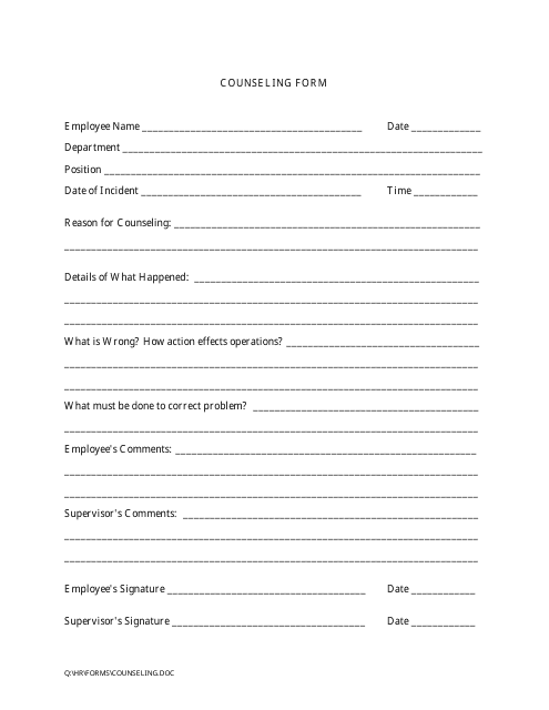 Counseling Form Download Pdf