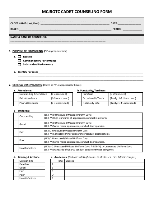 Mcjrotc Cadet Counseling Form Download Pdf