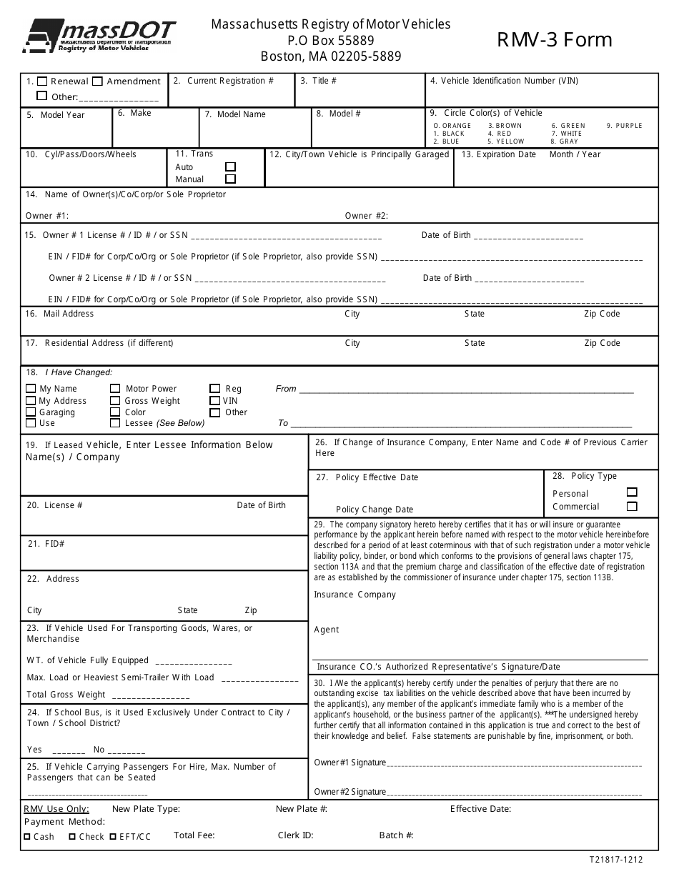 Form Rmv 3 Fill Out Sign Online And Download Fillable Pdf Massachusetts Templateroller 5628