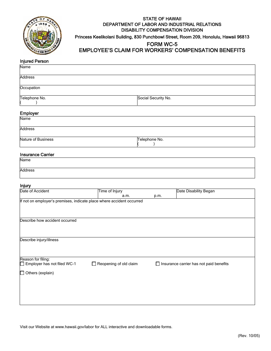 Form WC-5 Employees Claim for Workers Compensation Benefits - Hawaii, Page 3