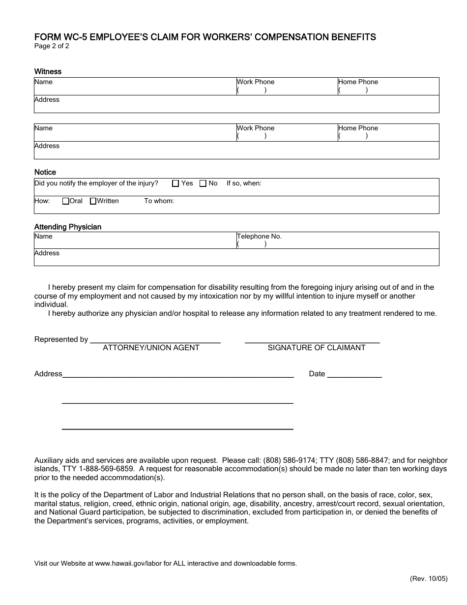 Form WC-5 - Fill Out, Sign Online and Download Fillable PDF, Hawaii ...