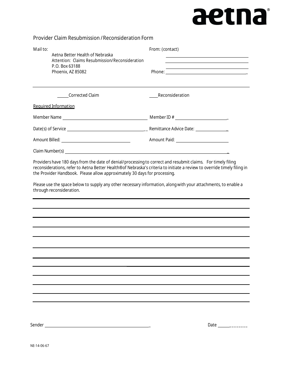 Provider Claim Resubmission / Reconsideration Form, Page 1