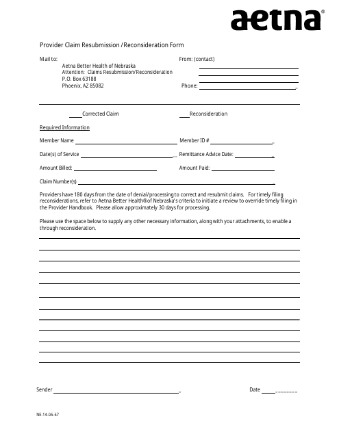 Provider Claim Resubmission/Reconsideration Form