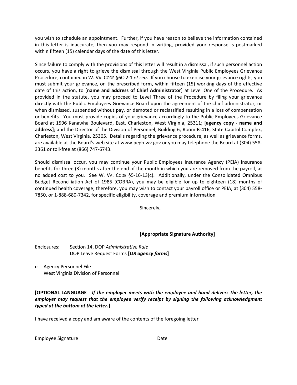 Continuous Absence / Exhaustion of Paid Leave / No Communication - Sample - West Virginia, Page 3
