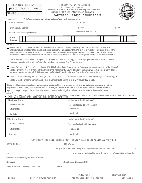 Form DLC4031 Partnership Disclosure Form - Ohio