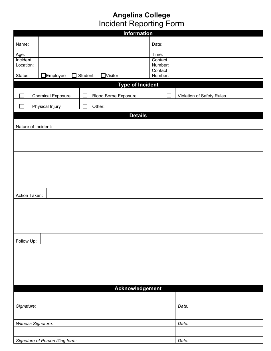Incident Reporting Form - Angelina College, Page 1