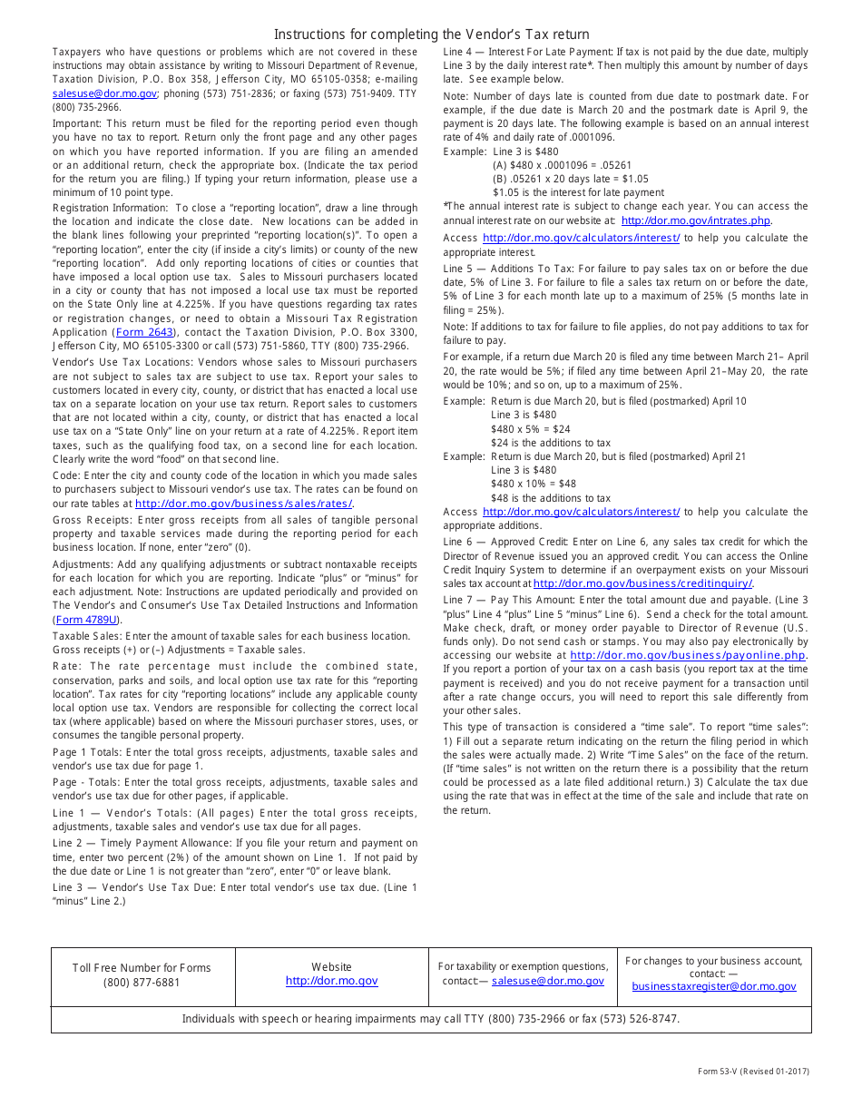 Form 53-v Vendors Use Tax Return - Missouri, Page 3