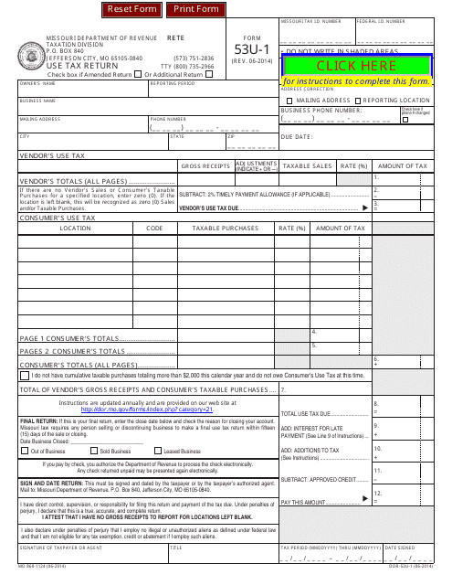 Form 53u-1 Use Tax Return - Missouri
