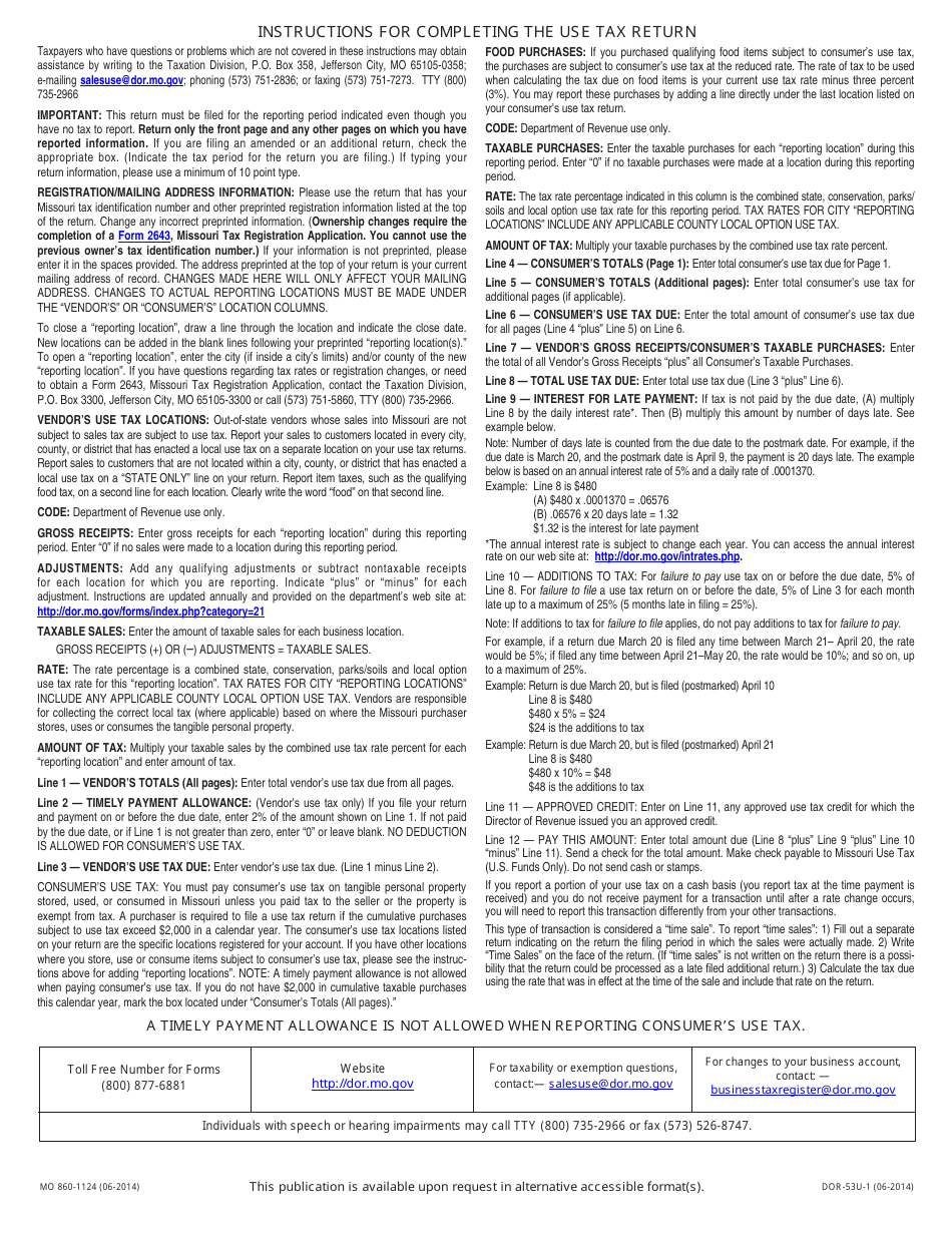 Form 53u-1 Use Tax Return - Missouri, Page 3
