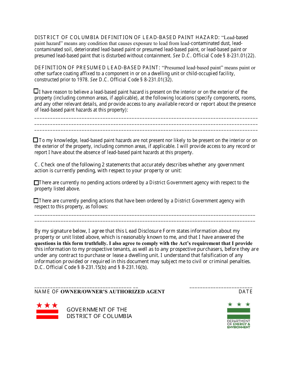 Lead Disclosure Form - Washington, D.C., Page 2