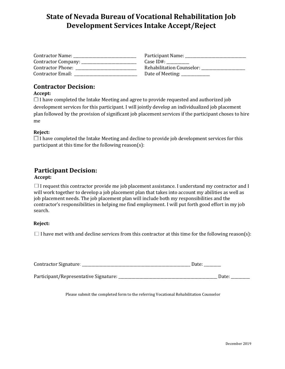 Job Development Services Intake Accept / Reject - Nevada, Page 1