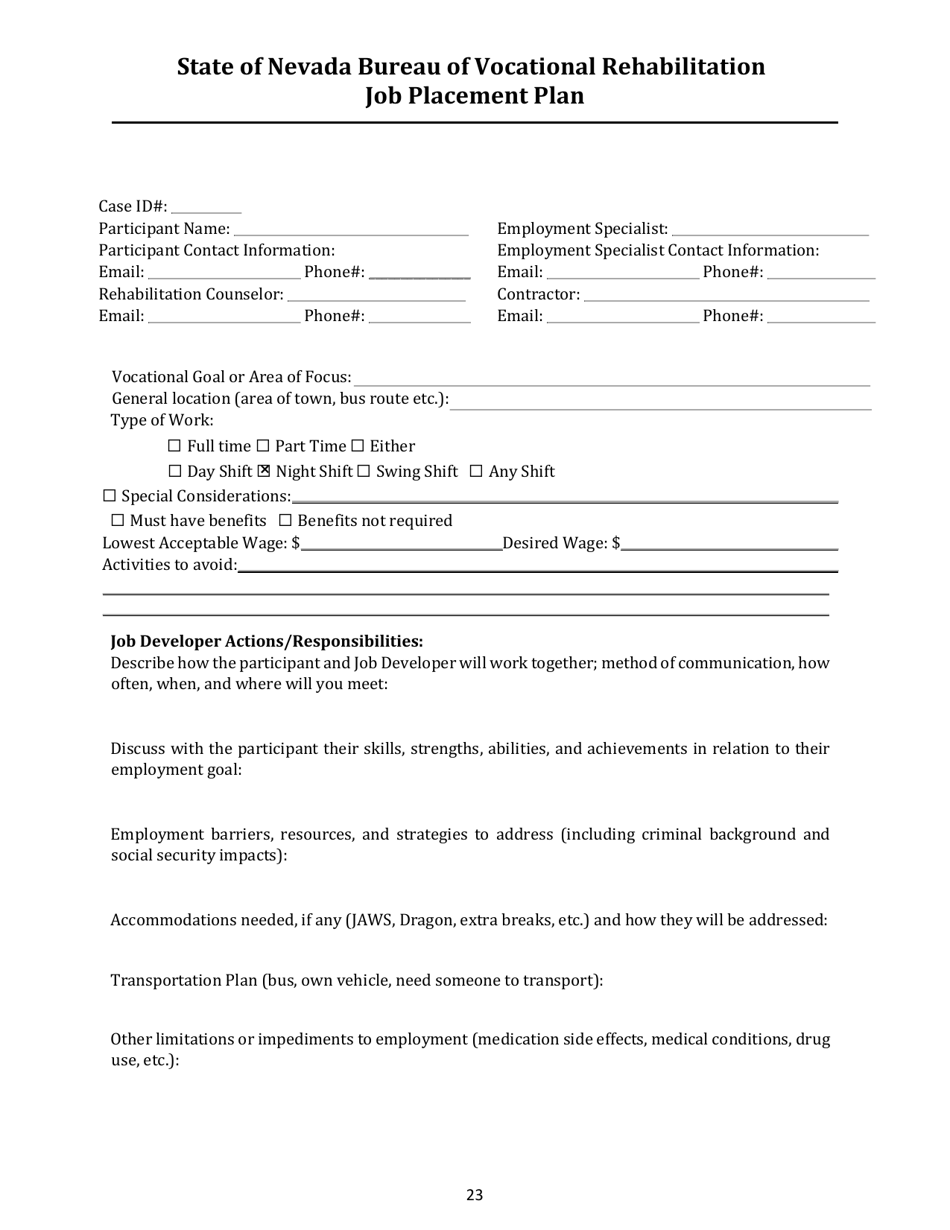 Job Placement Plan - Nevada, Page 1
