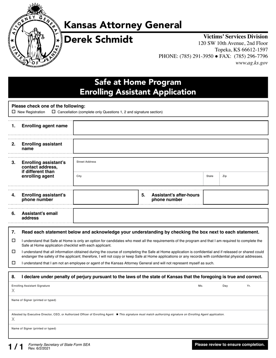Enrolling Assistant Application - Safe at Home Program - Kansas, Page 1