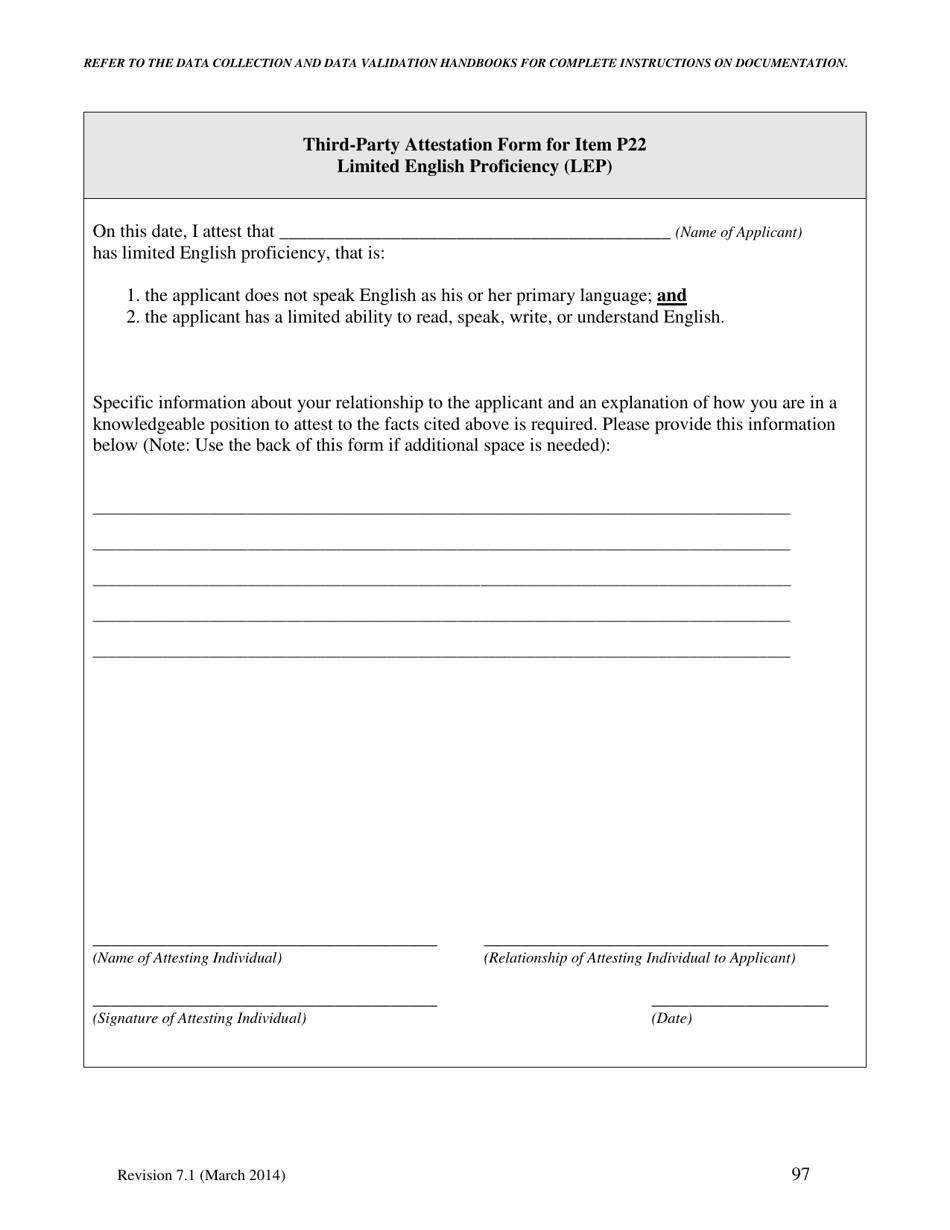 Third-Party Attestation Form for Item P22 Limited English Proficiency (Lep) - North Carolina, Page 1