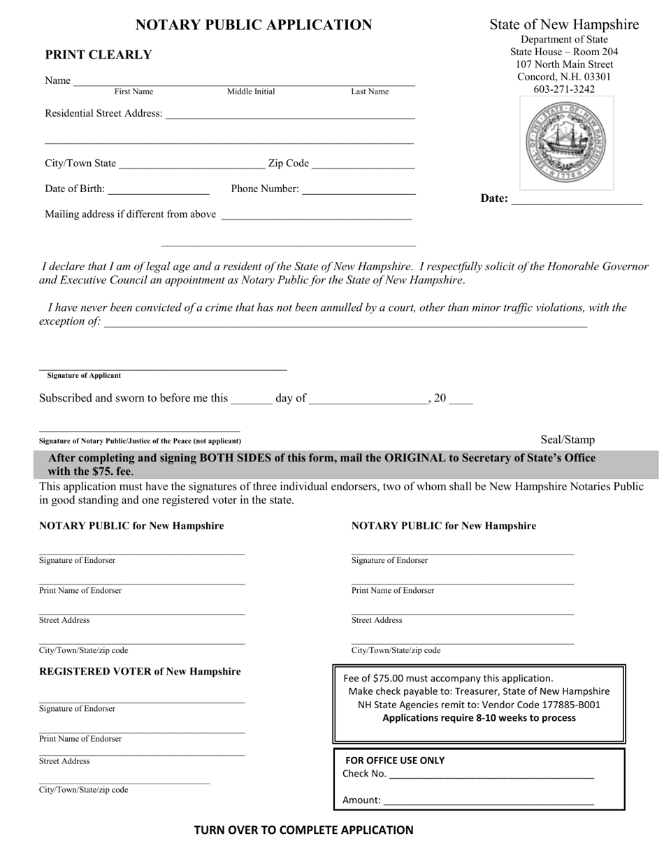 New Hampshire Notary Public Application Download Printable Pdf Templateroller 8750