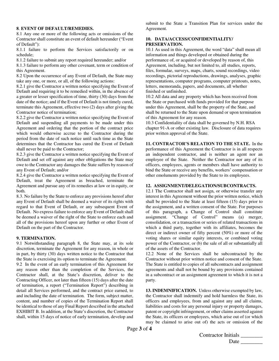 Form P-37 General Contract Agreement - New Hampshire, Page 3