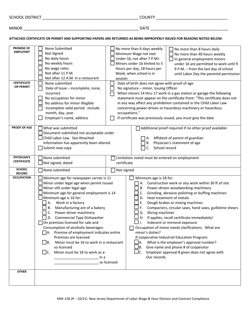 Form MW-128 - Fill Out, Sign Online and Download Fillable PDF, New ...