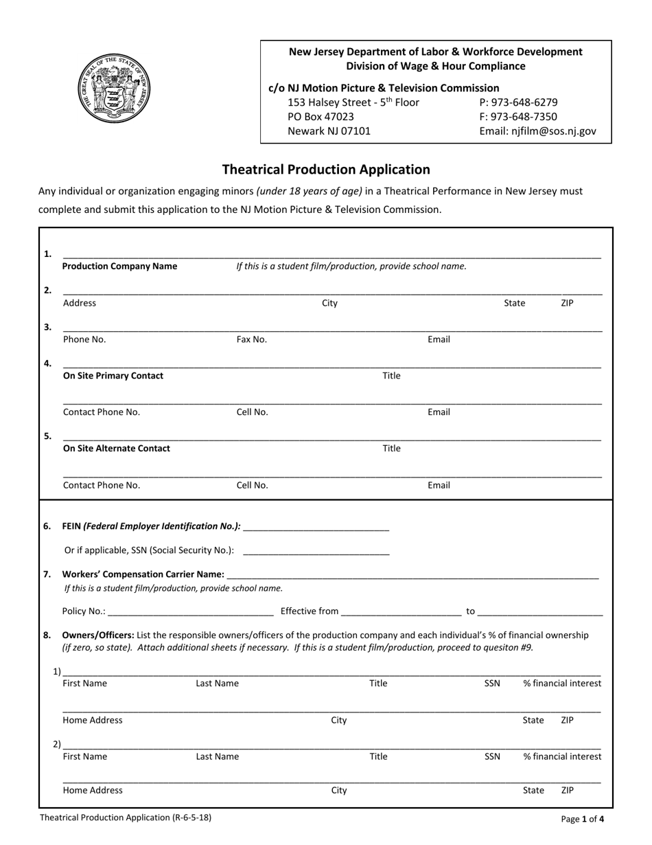 Theatrical Production Application - New Jersey, Page 3
