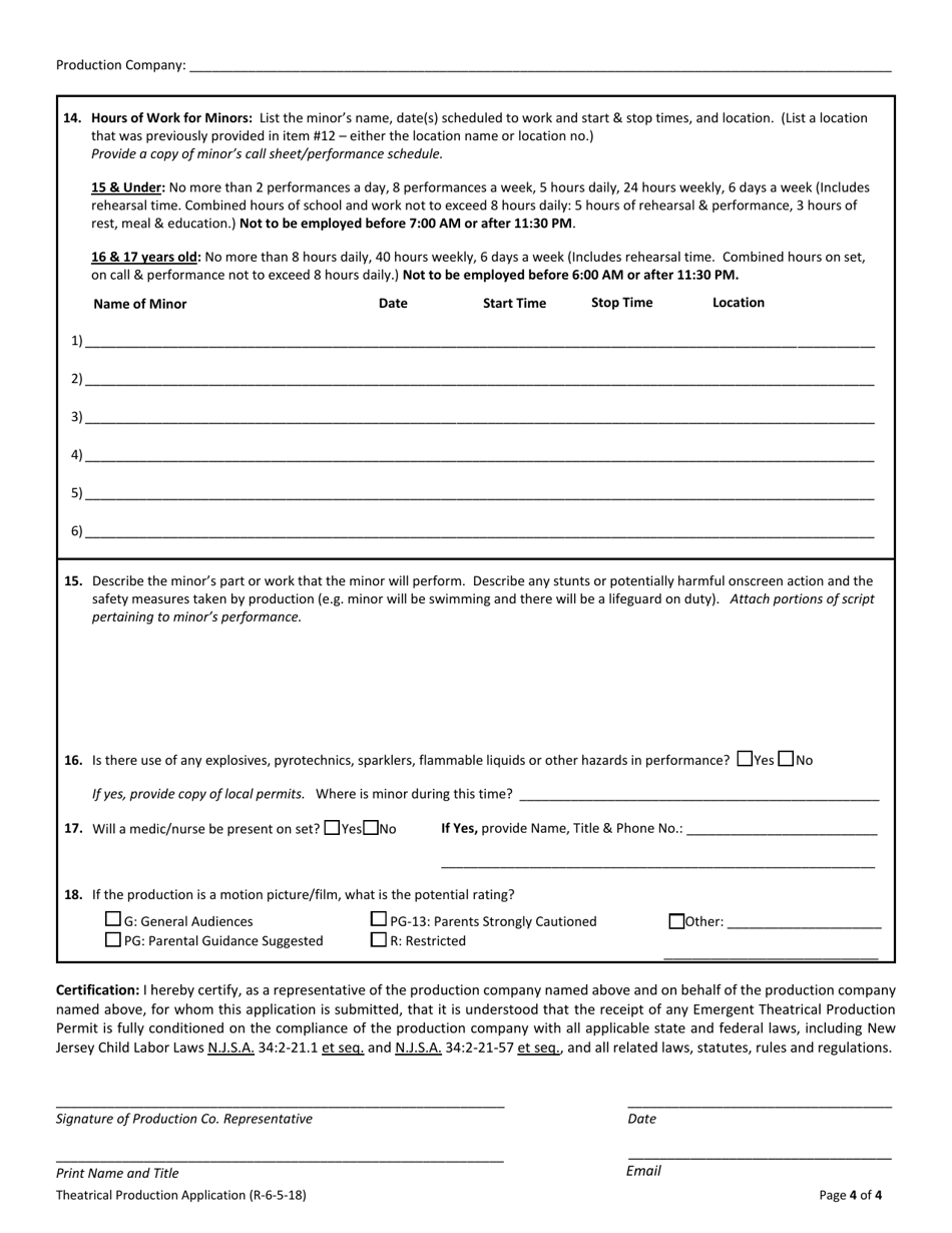 Theatrical Production Application - New Jersey, Page 6