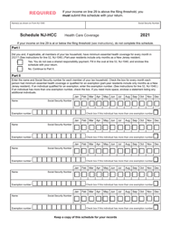 Document preview: Form NJ-1040 Schedule NJ-HCC Health Care Coverage - New Jersey, 2021