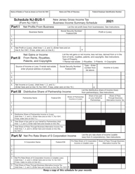 Document preview: Form NJ-1041 Schedule NJ-BUS-1 New Jersey Gross Income Tax Business Income Summary Schedule - New Jersey