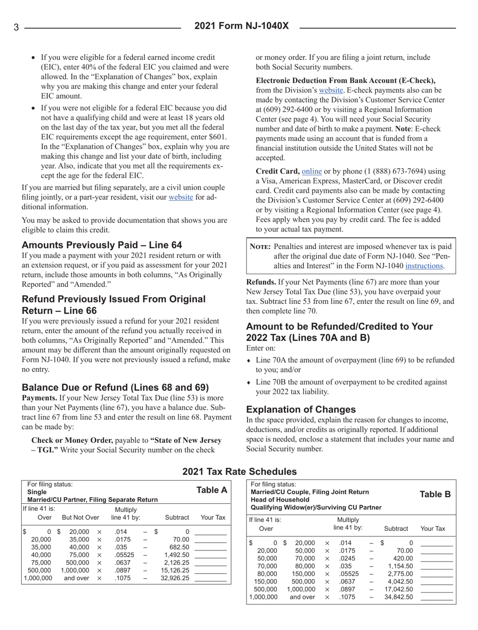 Instructions for Form NJ-1040X Amended Resident Income Tax Return - New Jersey, Page 3