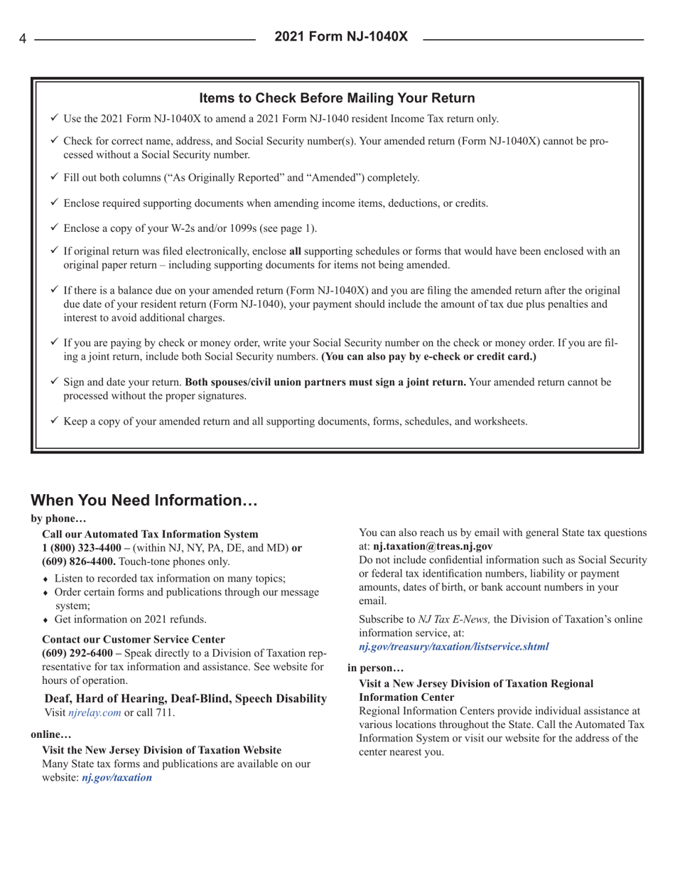 Instructions for Form NJ-1040X Amended Resident Income Tax Return - New Jersey, Page 4