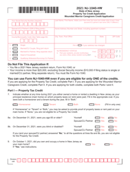 Form NJ-1040-HW Property Tax Credit Application and Wounded Warrior Caregivers Credit Application - New Jersey