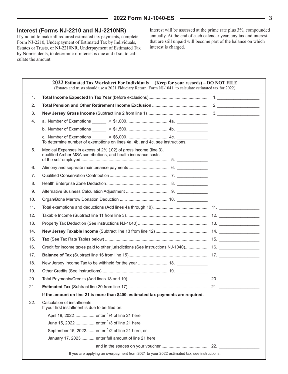 Instructions for Form NJ-1040-ES Estimated Income Tax Payment Voucher - New Jersey, Page 3