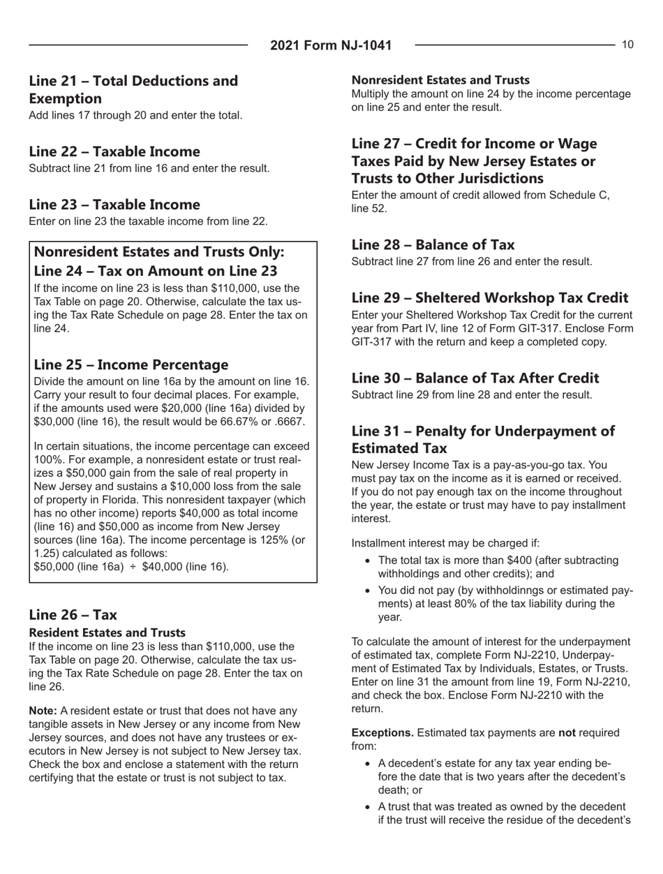 Instructions for Form NJ-1041 New Jersey Income Tax Fiduciary Return - New Jersey, Page 10