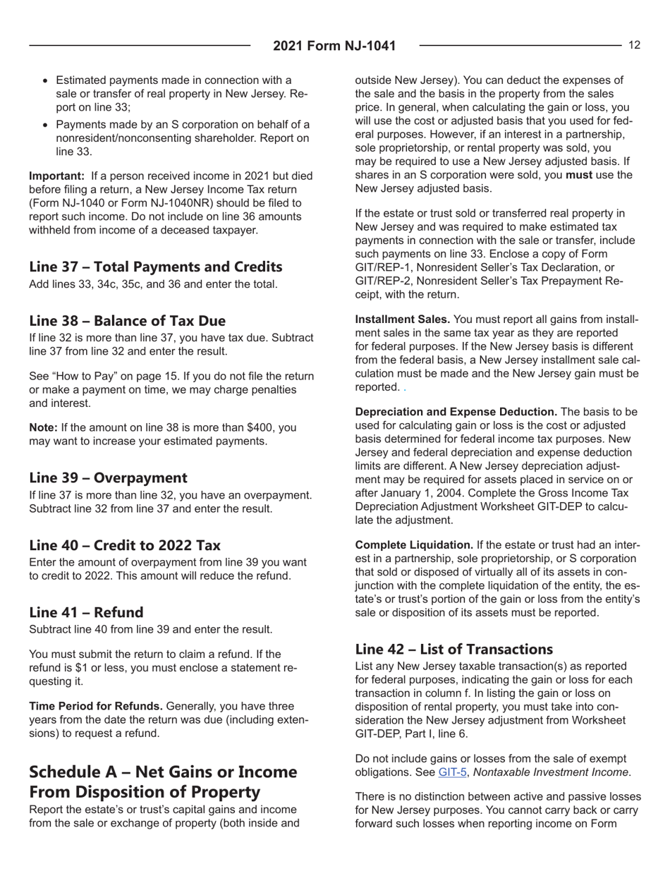 Instructions for Form NJ-1041 New Jersey Income Tax Fiduciary Return - New Jersey, Page 12