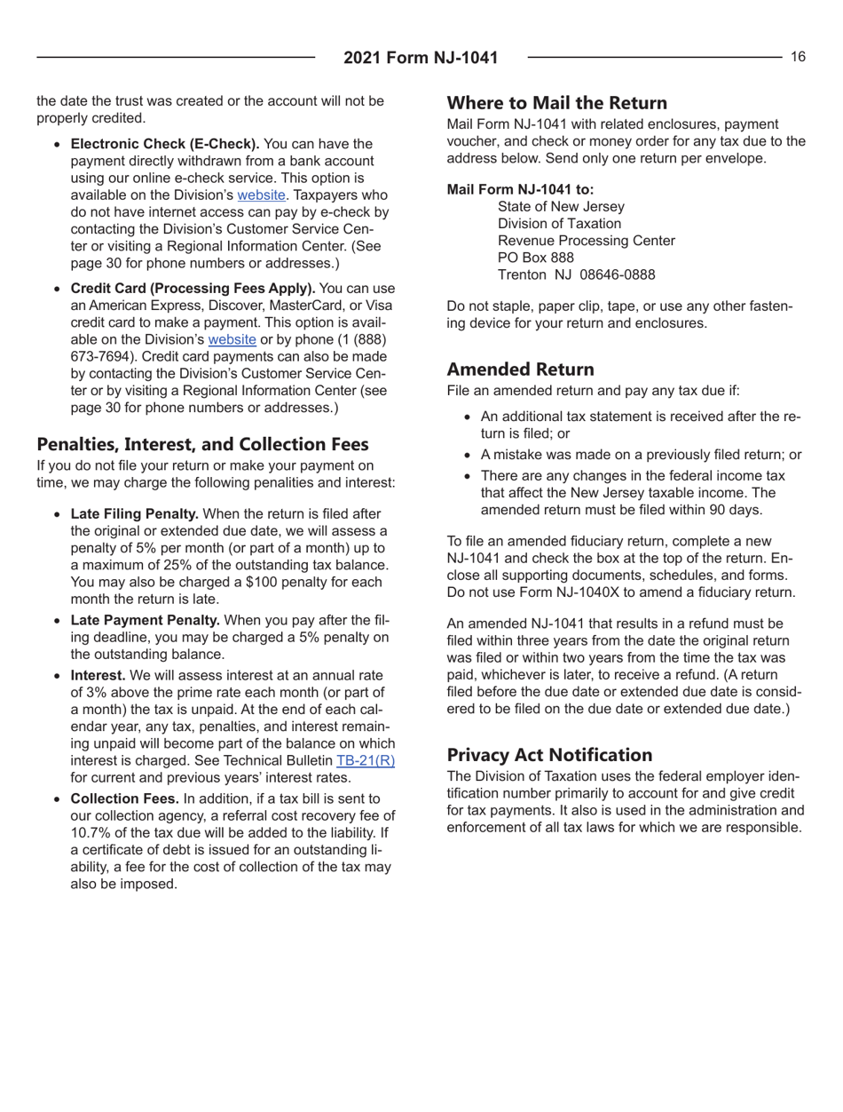 Instructions for Form NJ-1041 New Jersey Income Tax Fiduciary Return - New Jersey, Page 16