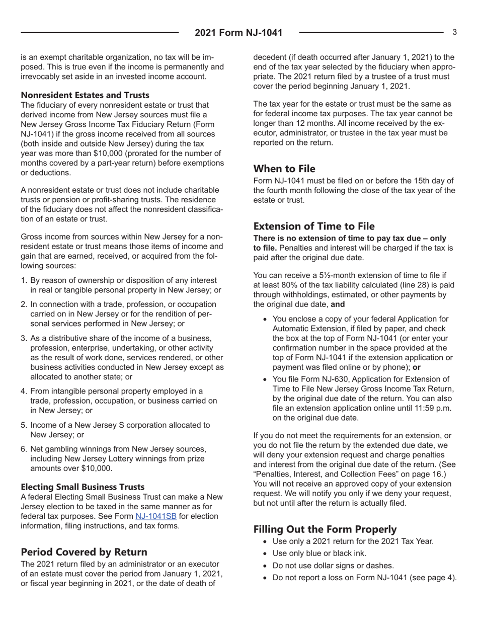 Instructions for Form NJ-1041 New Jersey Income Tax Fiduciary Return - New Jersey, Page 3