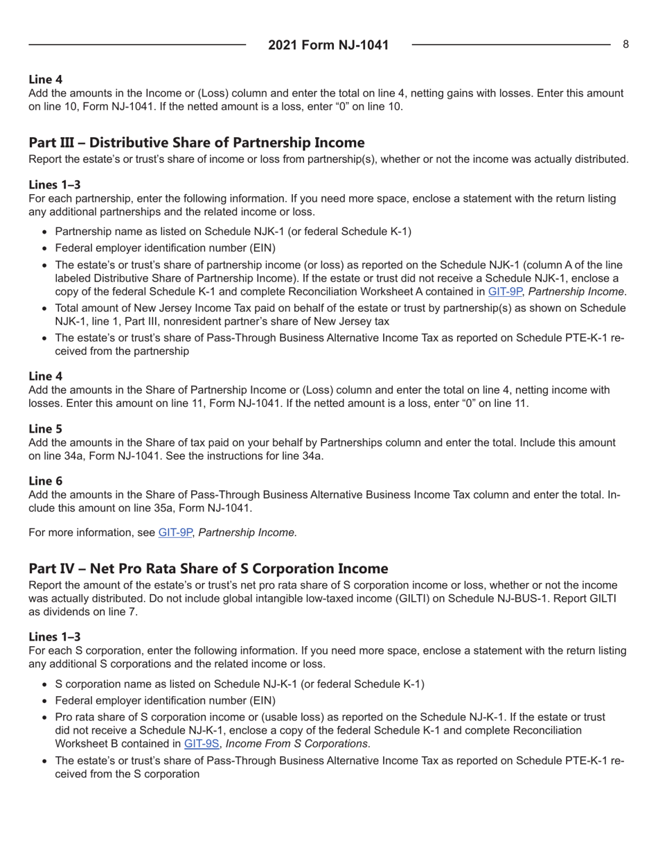 Instructions for Form NJ-1041 New Jersey Income Tax Fiduciary Return - New Jersey, Page 8