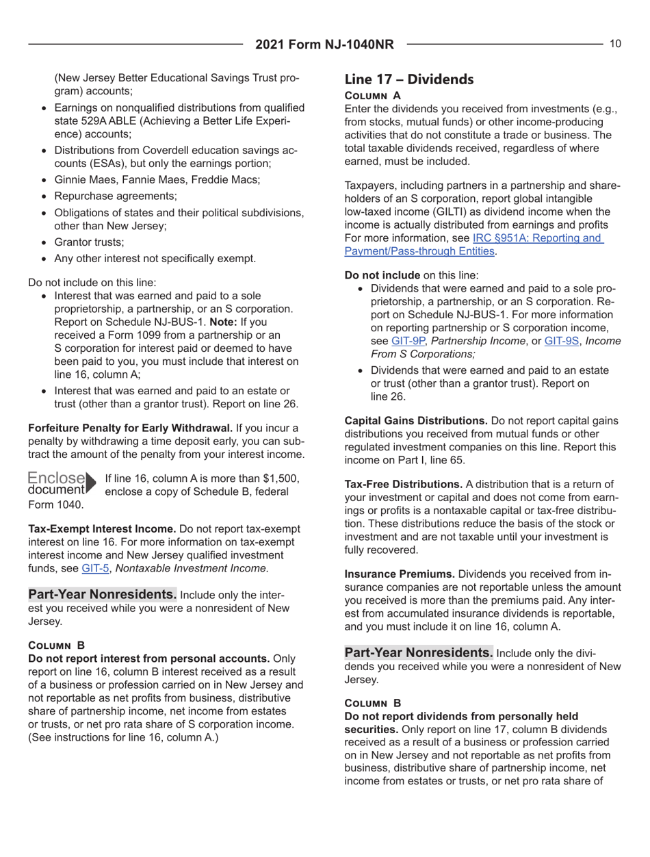 Instructions for Form NJ-1040NR Nonresident Income Tax Return - New Jersey, Page 10
