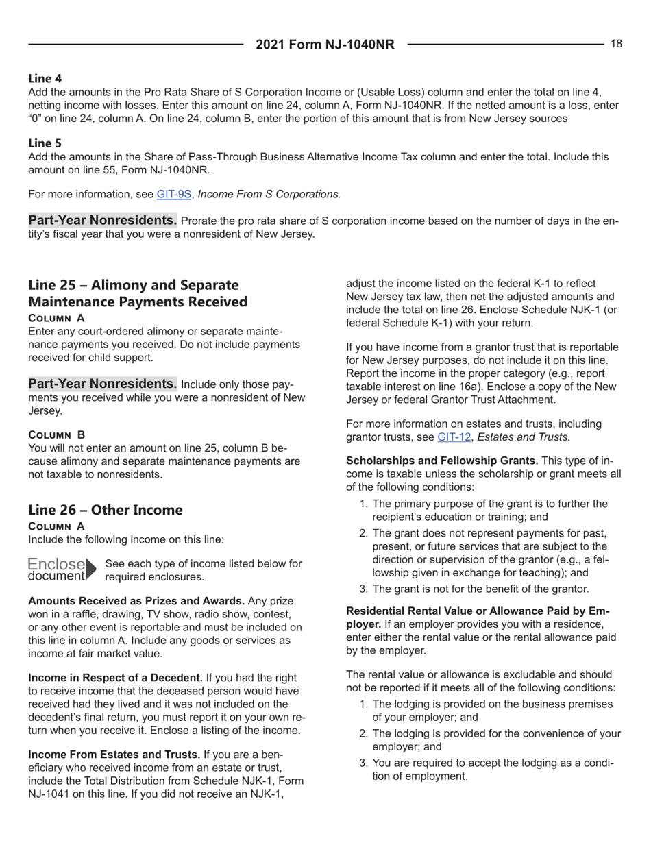 Instructions for Form NJ-1040NR Nonresident Income Tax Return - New Jersey, Page 18