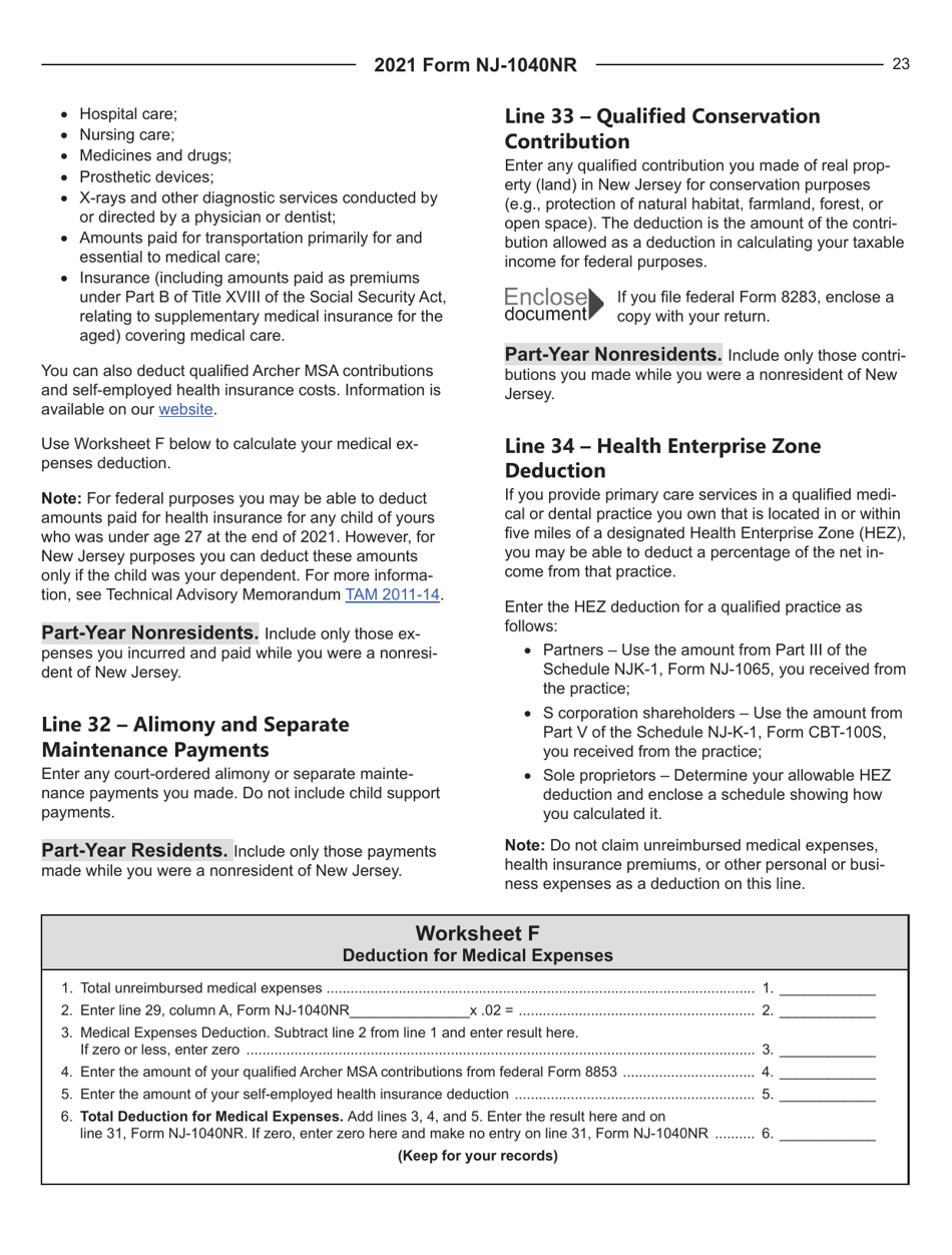 Instructions for Form NJ-1040NR Nonresident Income Tax Return - New Jersey, Page 23