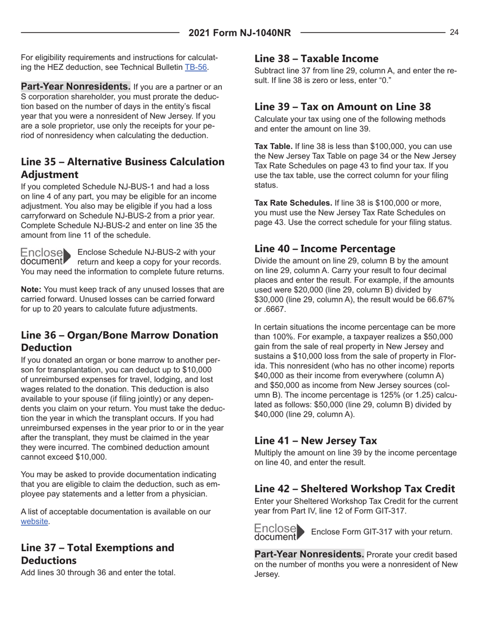 Instructions for Form NJ-1040NR Nonresident Income Tax Return - New Jersey, Page 24