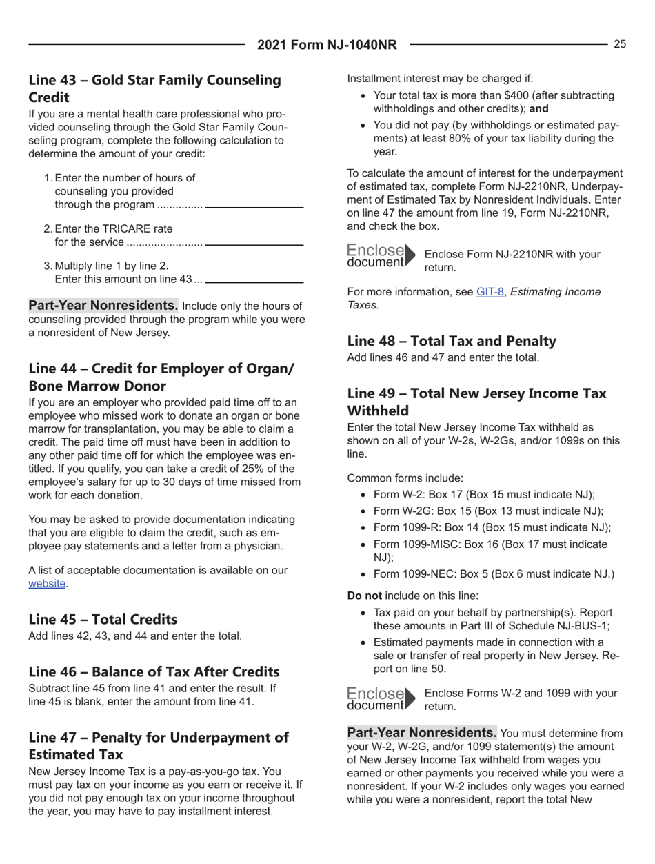 Instructions for Form NJ-1040NR Nonresident Income Tax Return - New Jersey, Page 25