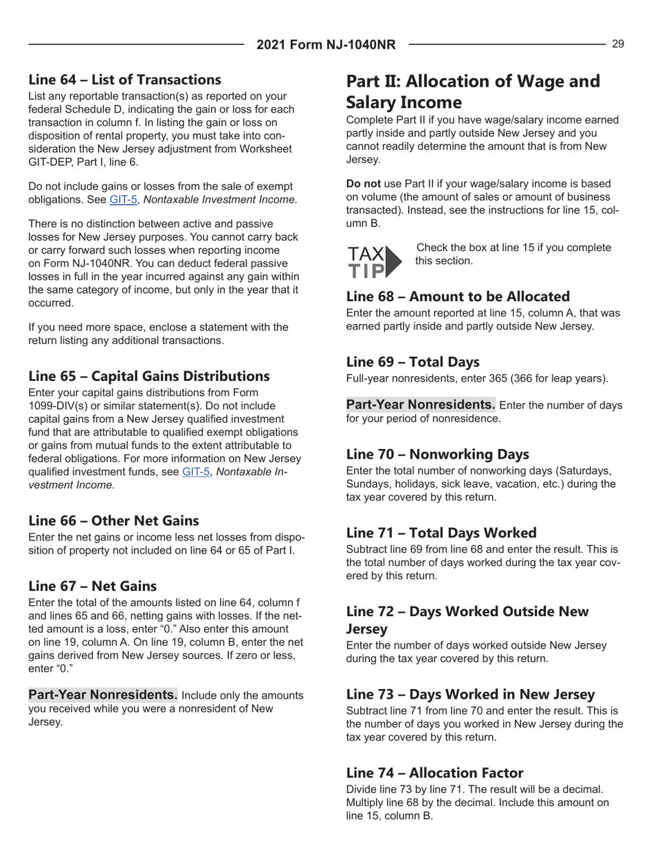 Instructions for Form NJ-1040NR Nonresident Income Tax Return - New Jersey, Page 29