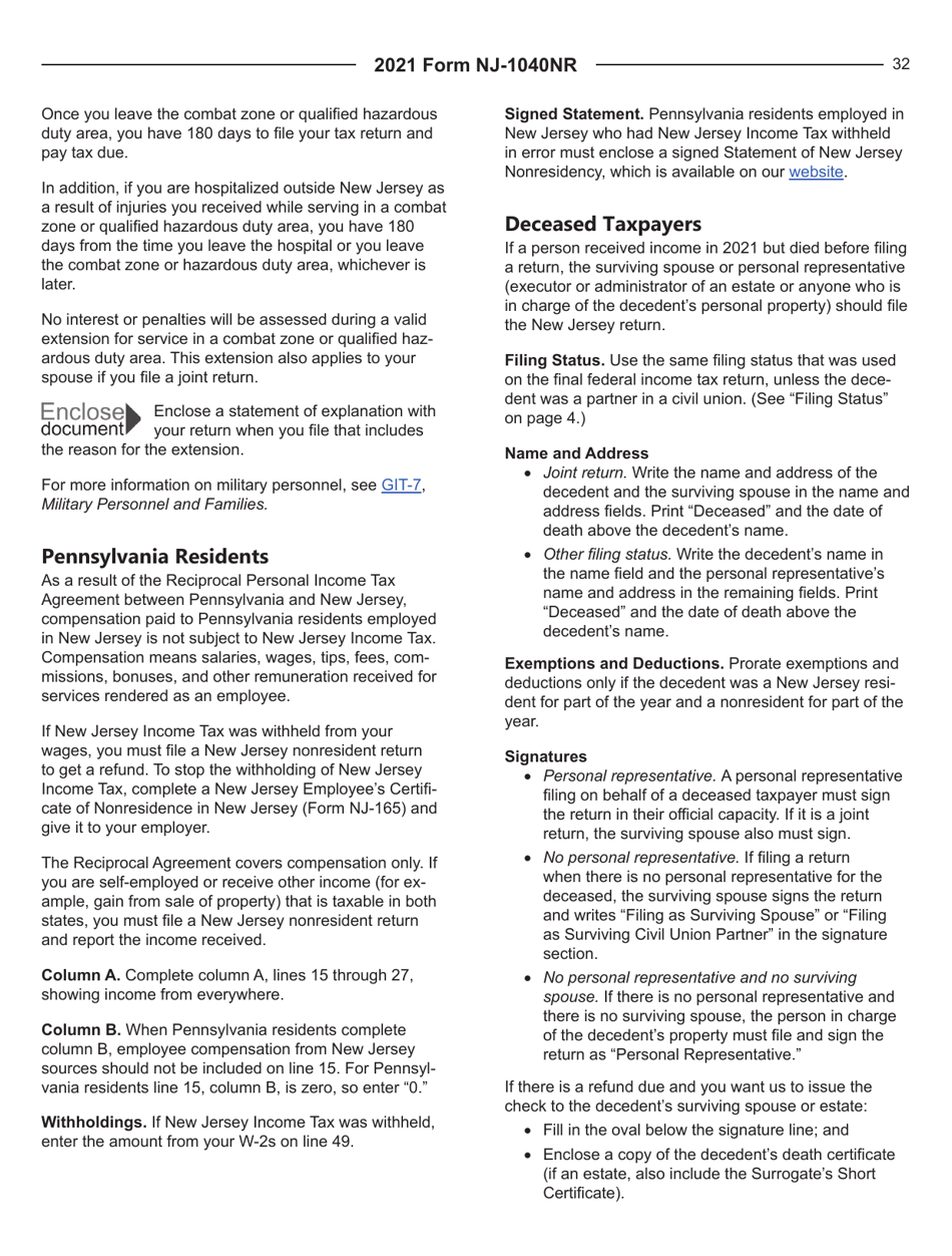 Instructions for Form NJ-1040NR Nonresident Income Tax Return - New Jersey, Page 32
