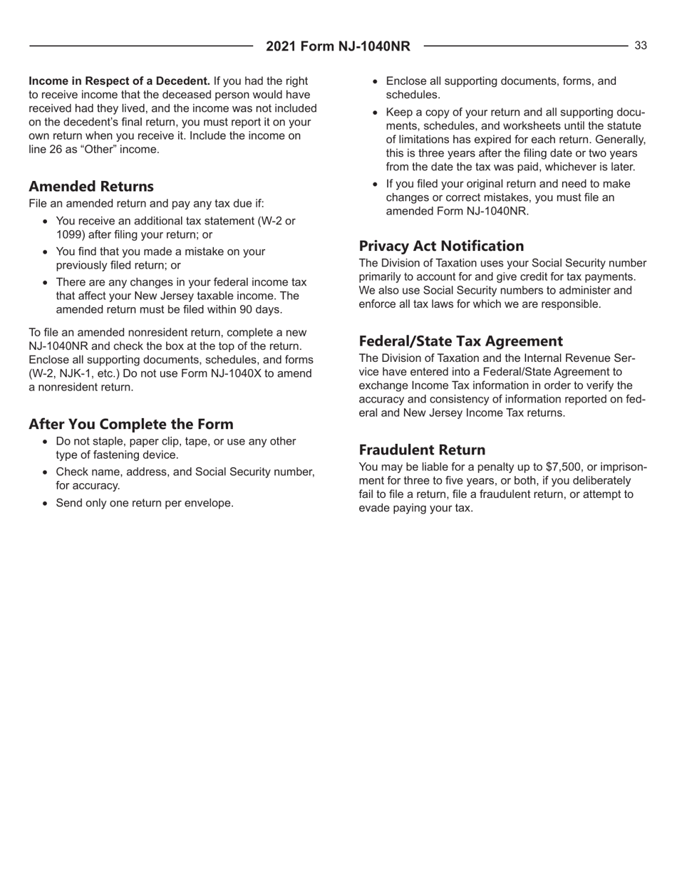 Instructions for Form NJ-1040NR Nonresident Income Tax Return - New Jersey, Page 33