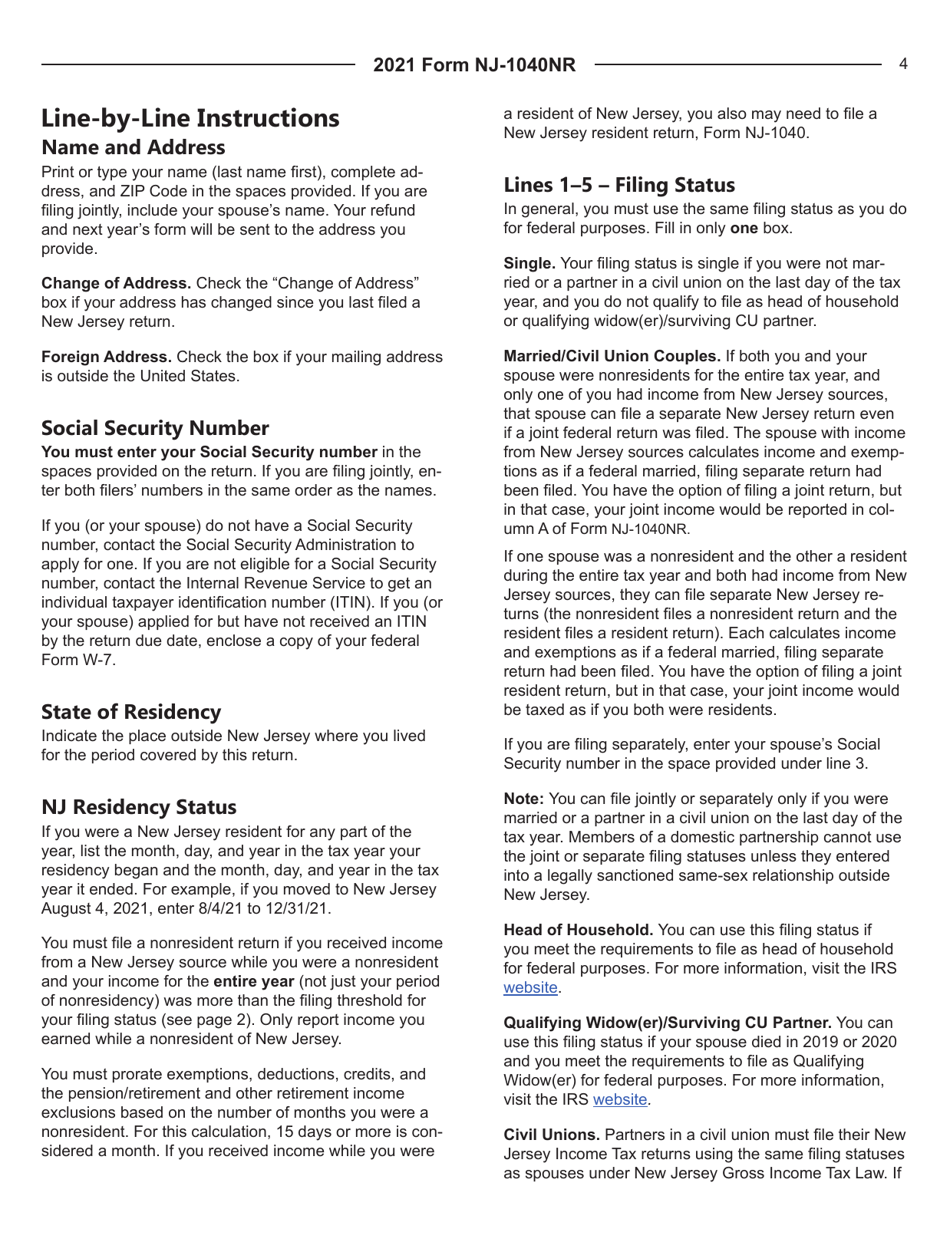 Instructions for Form NJ-1040NR Nonresident Income Tax Return - New Jersey, Page 4