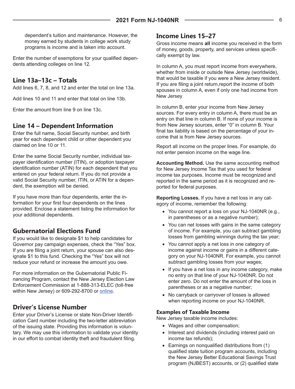 Instructions for Form NJ-1040NR Nonresident Income Tax Return - New Jersey, Page 6