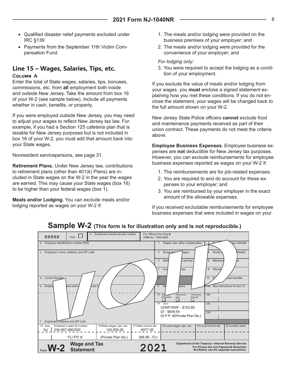 Instructions for Form NJ-1040NR Nonresident Income Tax Return - New Jersey, Page 8