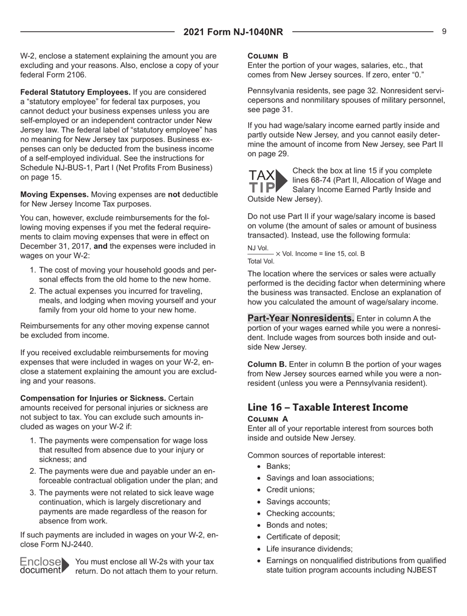 Instructions for Form NJ-1040NR Nonresident Income Tax Return - New Jersey, Page 9